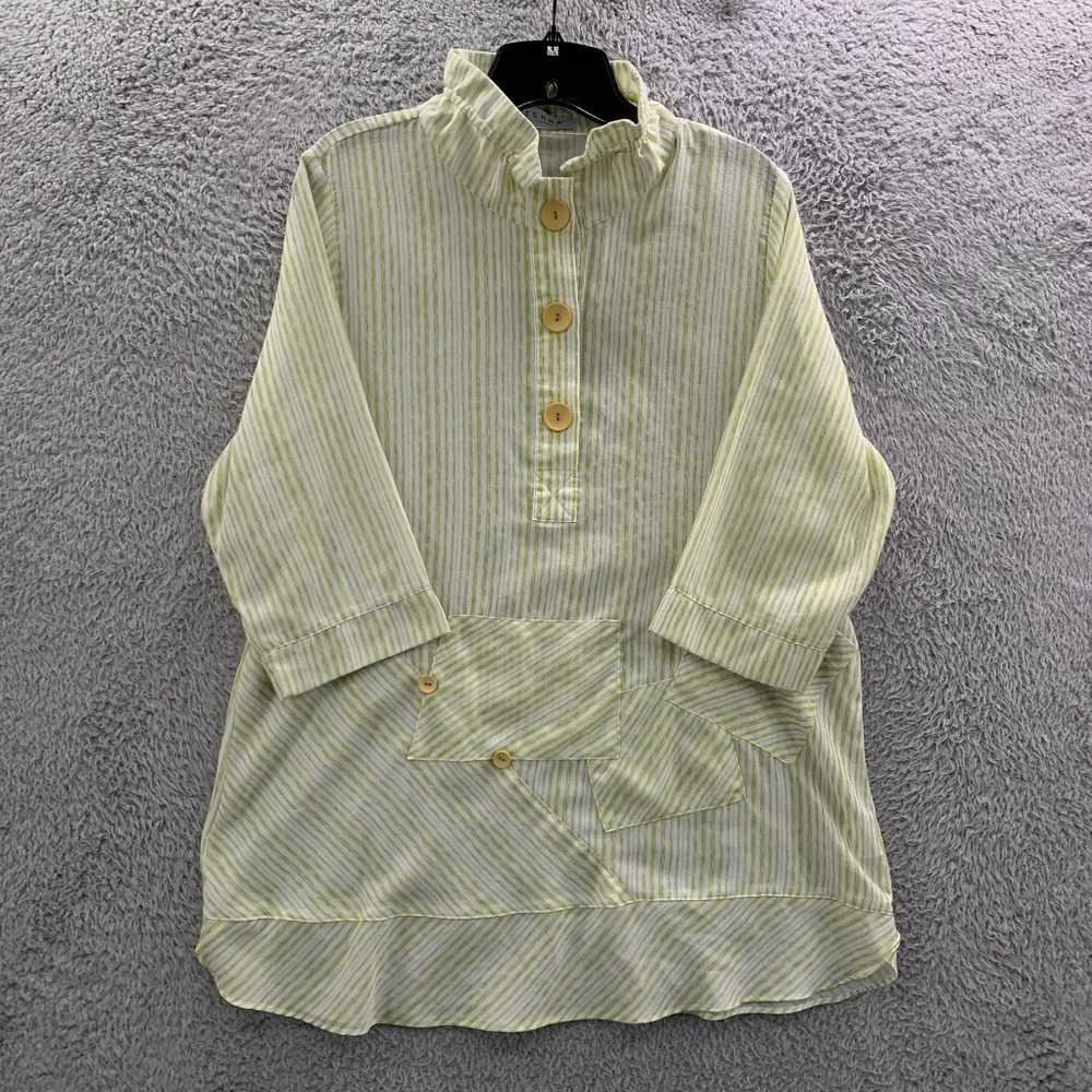 TERRA SJ APPAREL Blouse Womens Medium Top Striped Green White Sheer